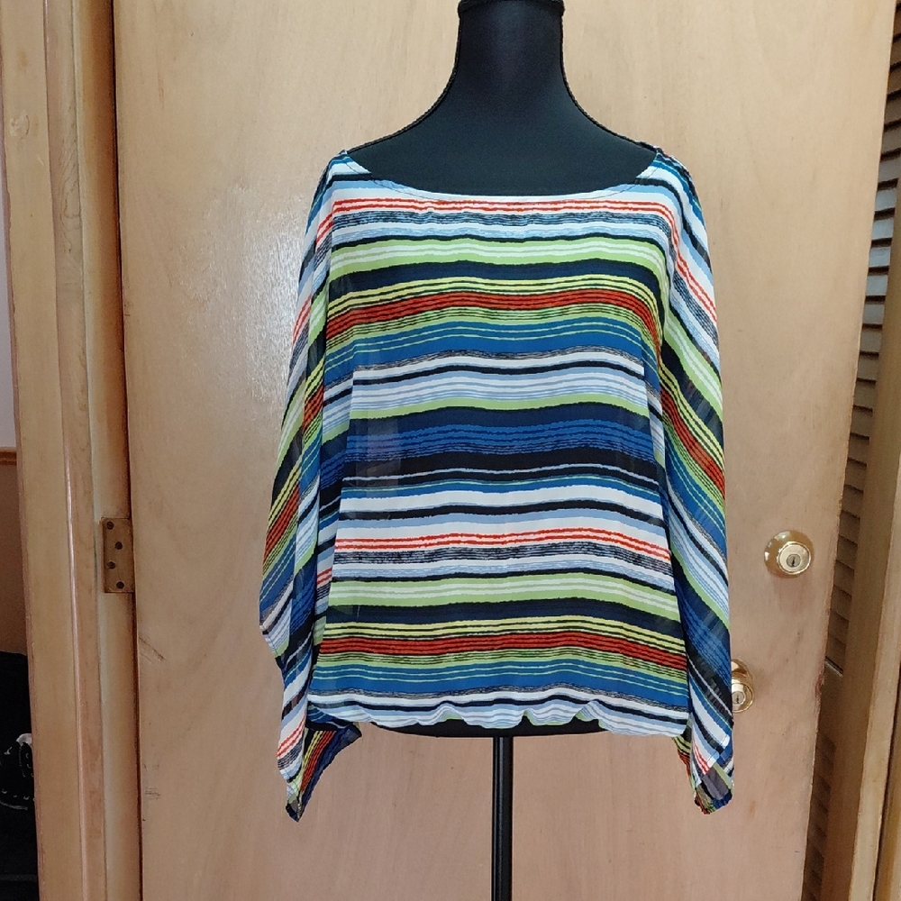 Bobeau Multicolor Striped Blouse With Batwings